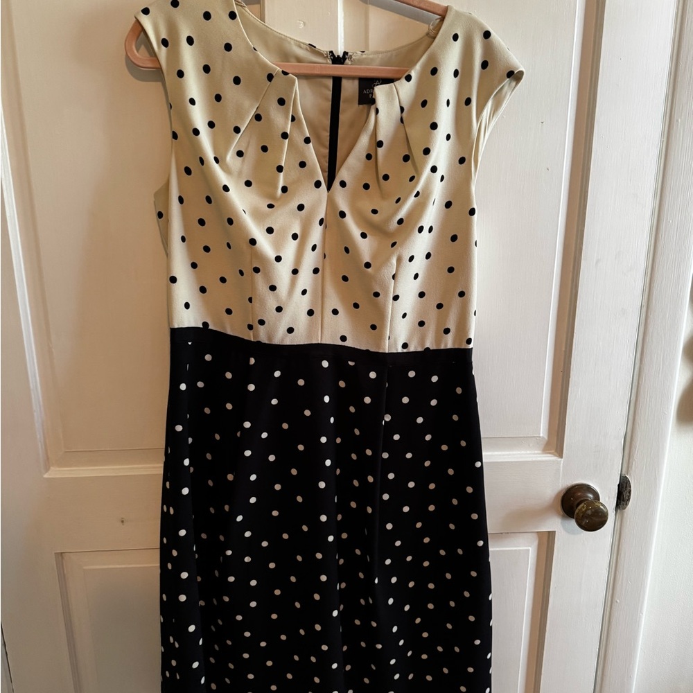 Adrianna Papell Cream and Black Polka Dot Dress